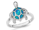 Synthetic Blue Opal Turtle Ring in Sterling Silver with Rhodium